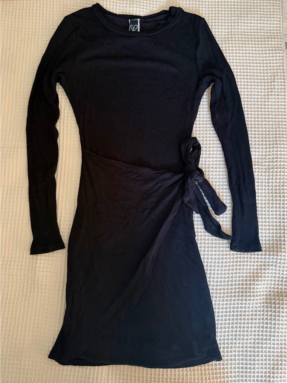 Windsor Black Long-Sleeve Wrap Tie Knit Dress